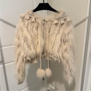 Faux Fur Cropped zip up with Pom Poms